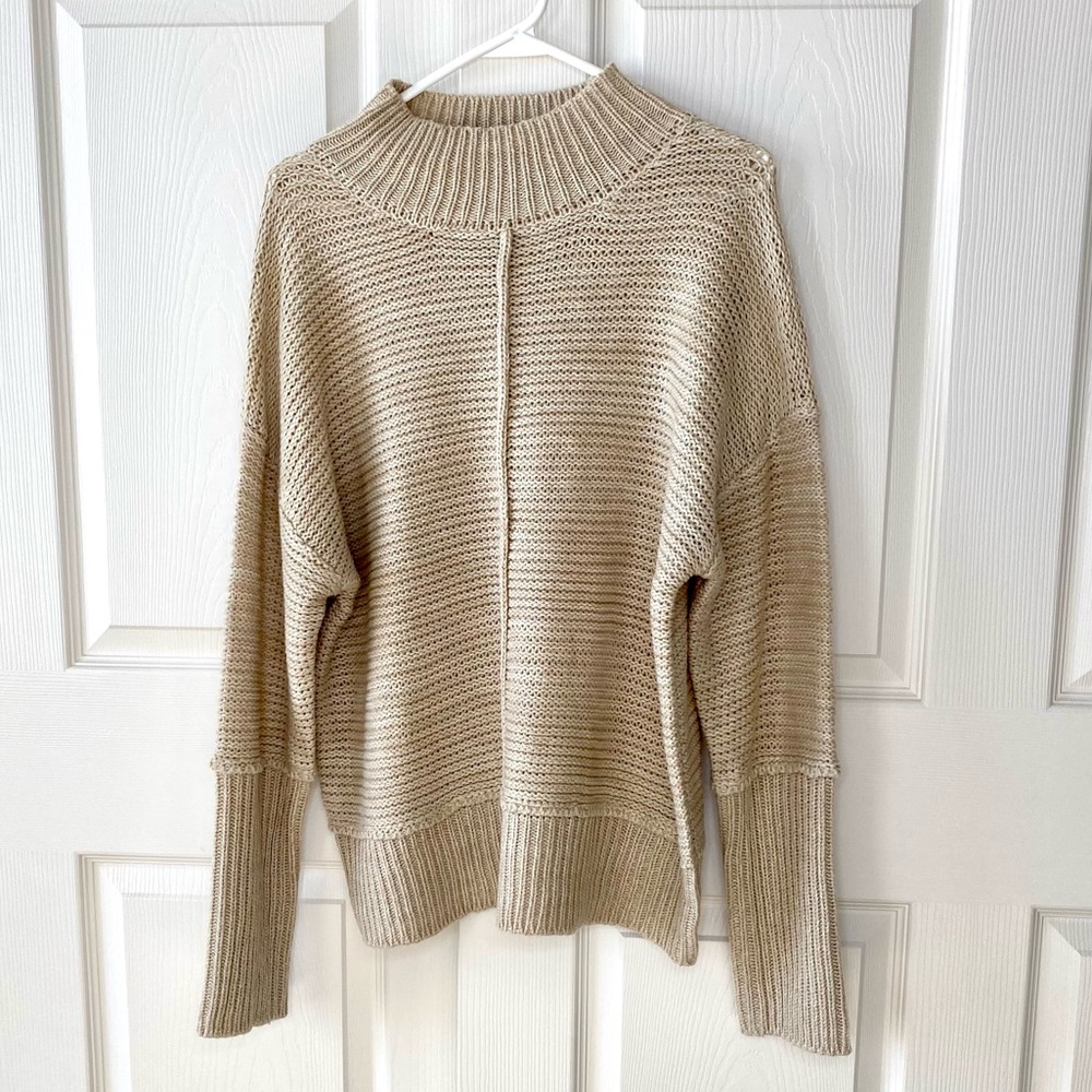 Pink Lily Turtleneck Oversized Beige Sweater Medium